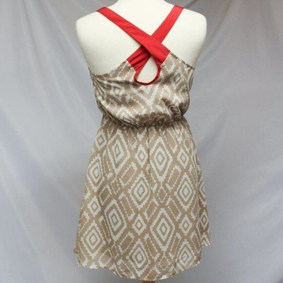 Charming Charlie Tan & Red Chiffon Dress S - Picture 2 of 5